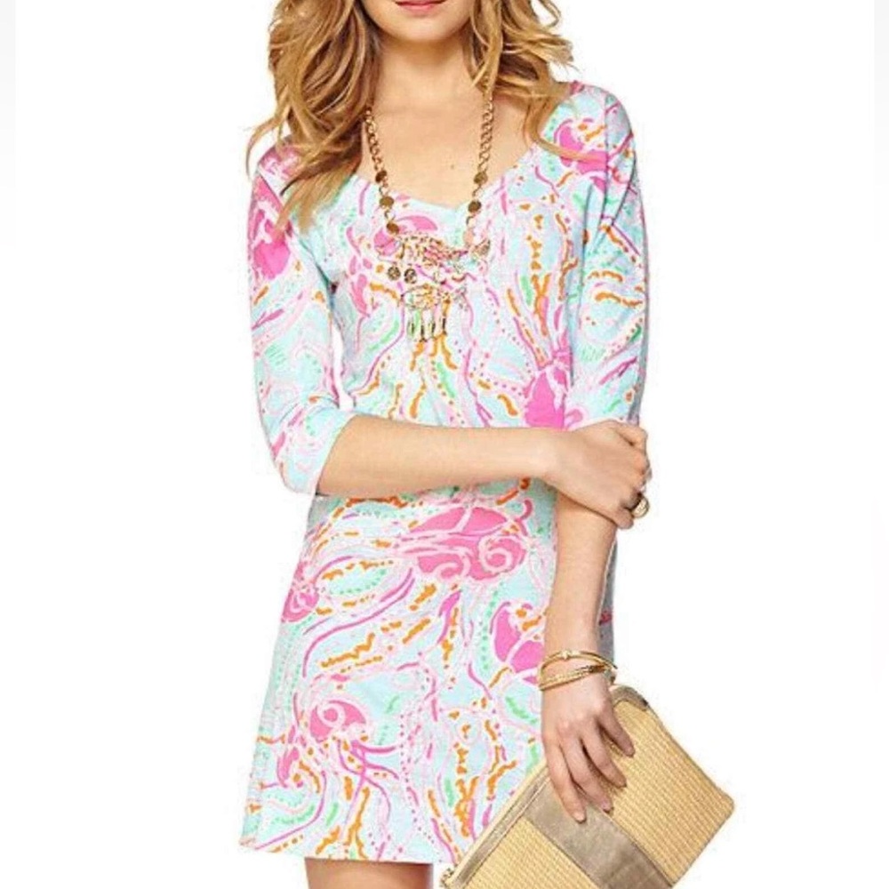 Lilly Pulitzer Eliza dress size L Jellies be jammin blue pink jellyfish - Picture 8 of 10